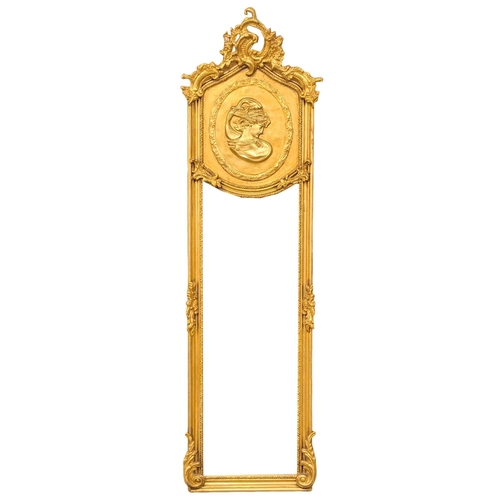 818 - An 18th Century style long gilt framed bevelled mirror. 52x179cm