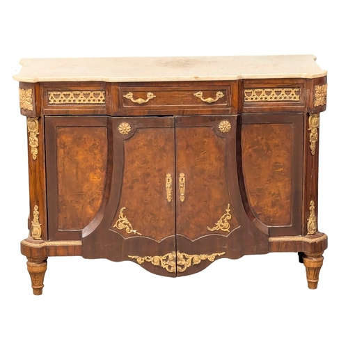 829 - An Early 20th Century Louis XVI style marble top credenza. 128x50x94cm(10)