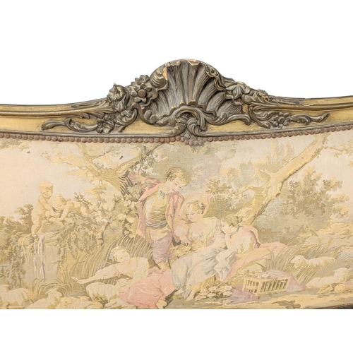 833 - A large 19th Century Louis XV style sofa with needlepoint work and original French cream painted fin... 