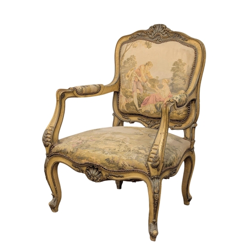 834 - An excellent pair of 19th Century Louis XV style armchairs with needlepoint work and original French... 