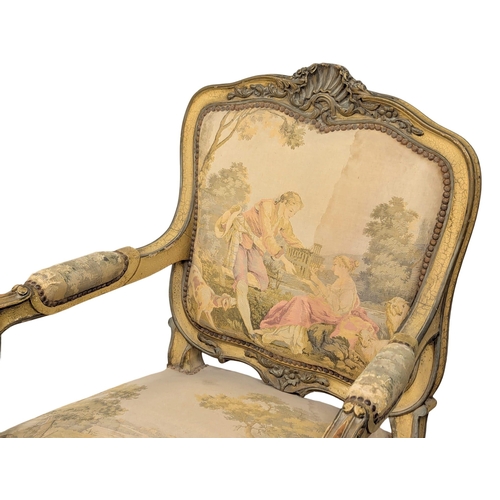 834 - An excellent pair of 19th Century Louis XV style armchairs with needlepoint work and original French... 