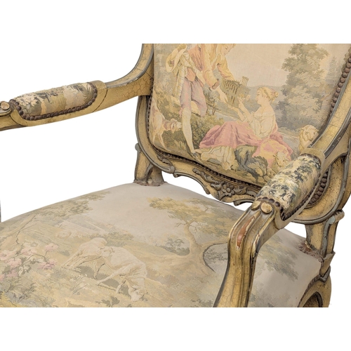 834 - An excellent pair of 19th Century Louis XV style armchairs with needlepoint work and original French... 