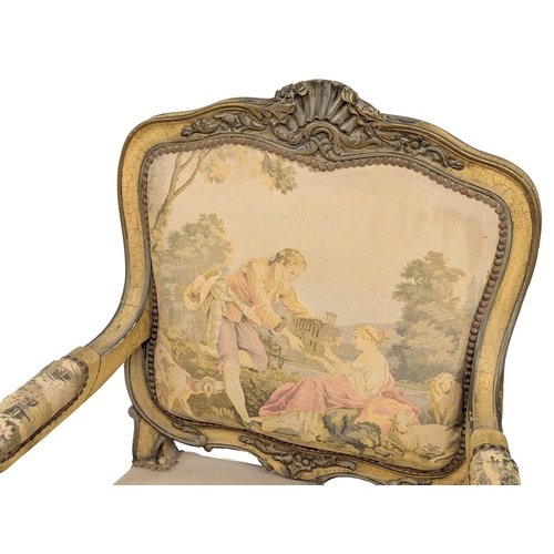 834 - An excellent pair of 19th Century Louis XV style armchairs with needlepoint work and original French... 