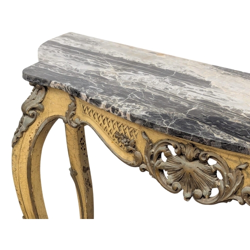 834A - A large 19th Century Louis XV marble top console table on Cabriole legs and ornate stretcher. With o... 