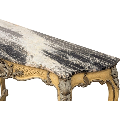 834A - A large 19th Century Louis XV marble top console table on Cabriole legs and ornate stretcher. With o... 