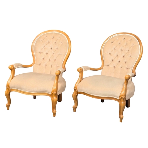 835 - A pair of Victorian style spoonback armchairs on Cabriole legs. (1)