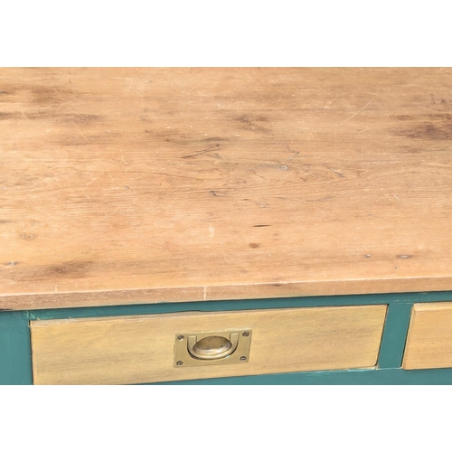 849 - An Early 20th Century kitchen table with 2 drawers and painted legs. Made from deal. 104.5x51x76cm(3... 