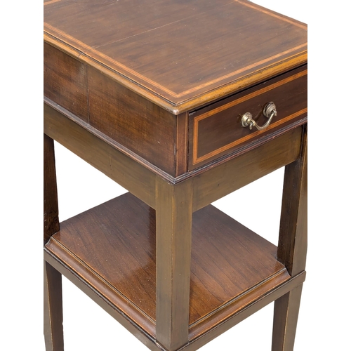 928 - A Sheraton style scratch made inlaid mahogany double-sided table with two drawers. 40x33x73.5cm (8)