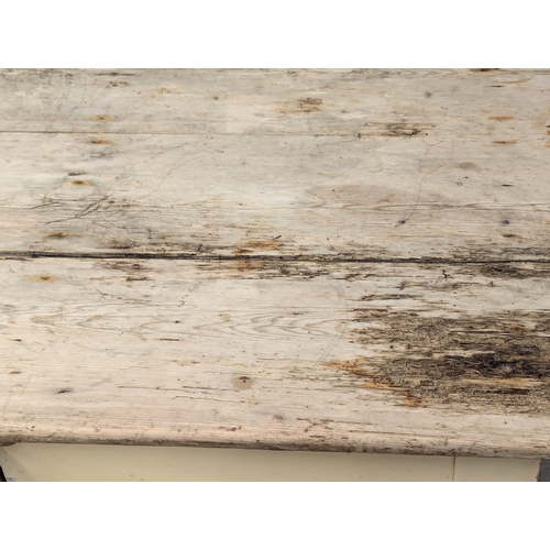 933 - A 19th Century Victorian pine farmhouse kitchen table with drawer. With original paintwork. 153x63x7... 