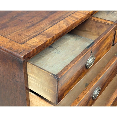 953 - A Late George III inlaid mahogany chest of drawers on sprayed bracket feet. Circa 1800-1810. 107x50x... 