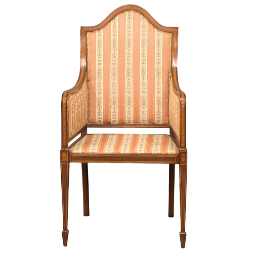 977 - An Early 20th Century Sheraton Revival inlaid mahogany armchair. Circa 1900-1910. 54x102cm
(8)