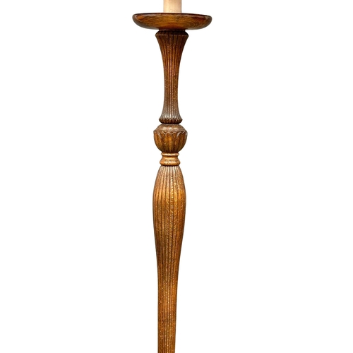 903 - A good quality 1930’s oak standard lamp with reeded column and original shade. 178cm(10)