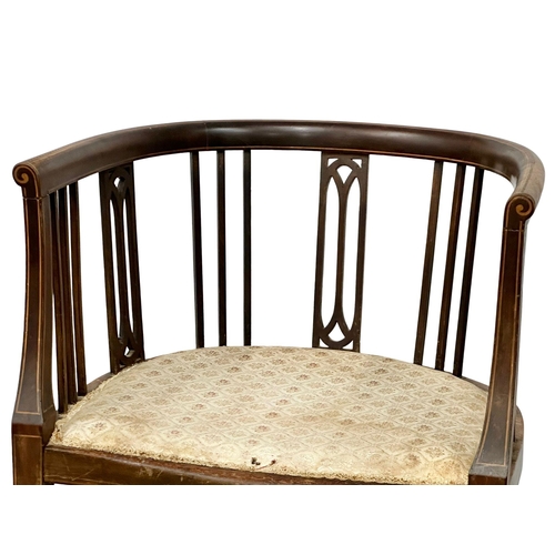 966 - An Early 20th Century Edward IV inlaid mahogany tub chair. Sheraton style. Edwardian(7)