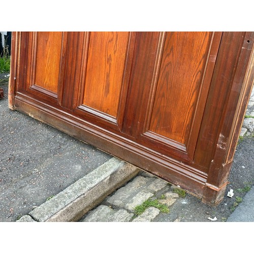 815A - A very large mahogany framed double sided panel with 3 stained glass windows. 194x187cm