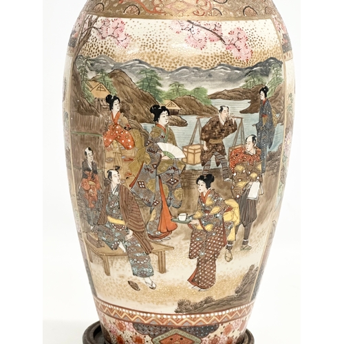 60A - A signed Late 19th Century Japanese hand painted vase on stand. Meiji Period (1868-1912) 31cm withou... 