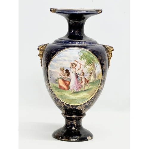 300A - A large Late 19th Century hand painted pottery vase. Royal Vienna pattern. 22x39cm