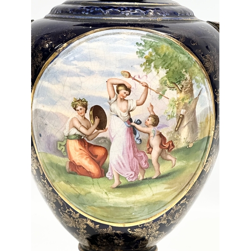 300A - A large Late 19th Century hand painted pottery vase. Royal Vienna pattern. 22x39cm