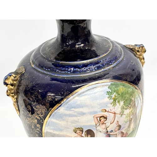 300A - A large Late 19th Century hand painted pottery vase. Royal Vienna pattern. 22x39cm