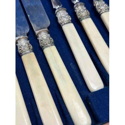 430 - An Early 20th Century silver plated cutlery set in case. 29x24.5x5cm.