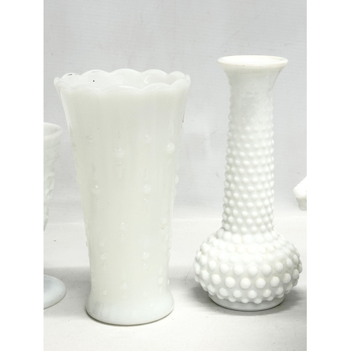 69 - A collection of Early and Mid 20th Century milk glass. Including Fenton and Westmoreland. Compotes, ... 