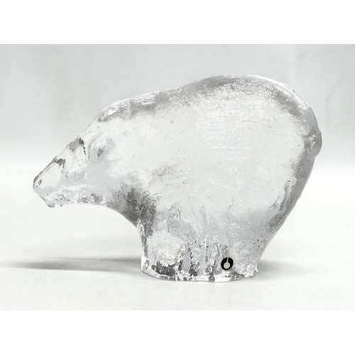 506 - Swedish glass animals. A Mid Century glass polar bear and hedgehog by Pukeberg. Sweden, 1970’s. 13x9... 