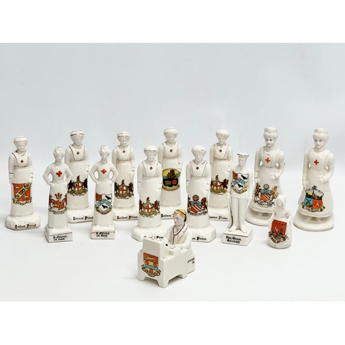 517 - A collection of 14 Early 20th Century WWI crested china nurses and figures. Soldiers Friend x7. Our ... 