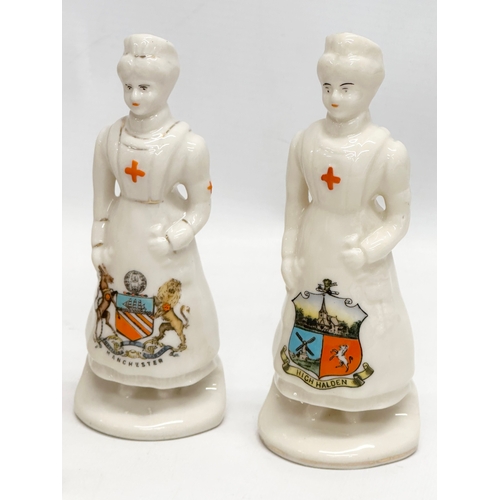 517 - A collection of 14 Early 20th Century WWI crested china nurses and figures. Soldiers Friend x7. Our ... 