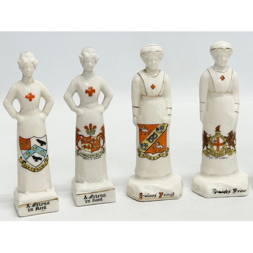 517 - A collection of 14 Early 20th Century WWI crested china nurses and figures. Soldiers Friend x7. Our ... 