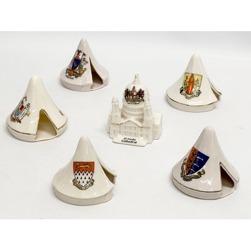 518 - A collection of Early 20th Century crested china WWI tents and cathedral. St Pauls Cathedral (Arcadi... 