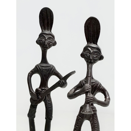 525 - A pair of African brass musicians. Bronzed. 30cm