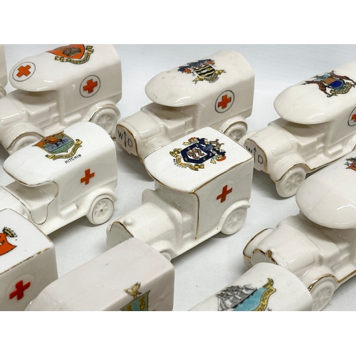 519 - A collection of 37 Early 20th Century crested china WW1 trucks. Arcadian, Carlton China, Warwick, Wi... 