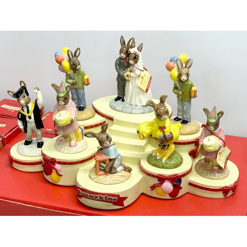 846 - Royal Doulton Bunnykins “The Occasions Collection” 9 figurines and base and papers. All with boxes. ... 