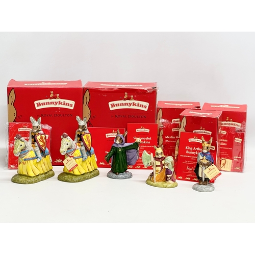 847 - Royal Doulton Bunnykins “The Arthurian Legends” 5 figurines with boxes and papers. King Arthur, Sir ... 