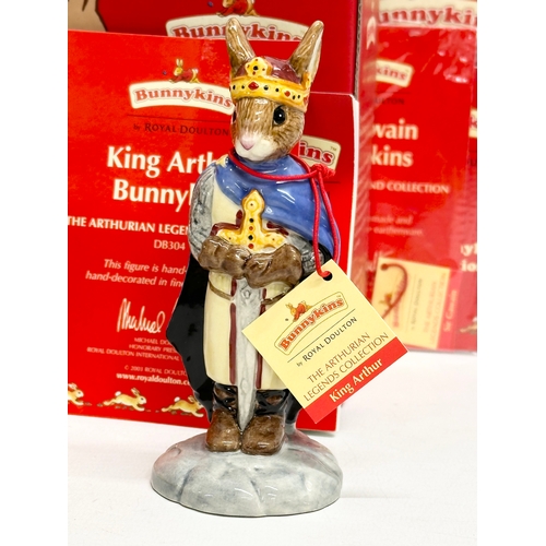 847 - Royal Doulton Bunnykins “The Arthurian Legends” 5 figurines with boxes and papers. King Arthur, Sir ... 