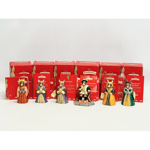 848 - Royal Doulton Bunnykins “The Tudor Collection” 6 figurines with boxes and papers. Henry VIII, Cather... 