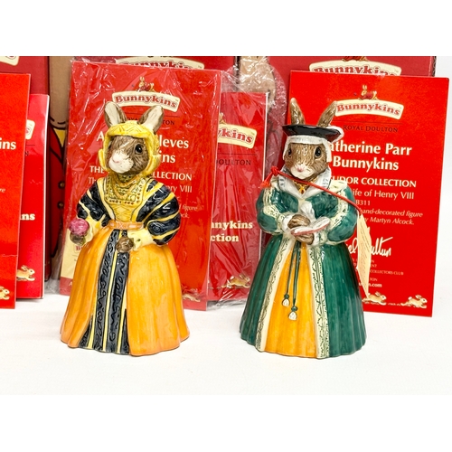 848 - Royal Doulton Bunnykins “The Tudor Collection” 6 figurines with boxes and papers. Henry VIII, Cather... 