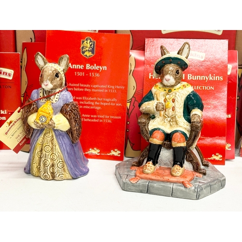 848 - Royal Doulton Bunnykins “The Tudor Collection” 6 figurines with boxes and papers. Henry VIII, Cather... 