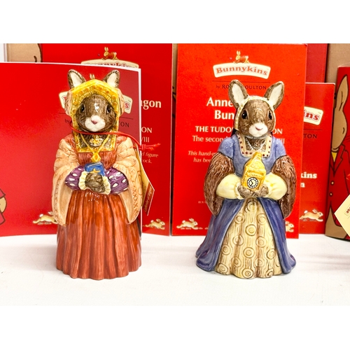 848 - Royal Doulton Bunnykins “The Tudor Collection” 6 figurines with boxes and papers. Henry VIII, Cather... 