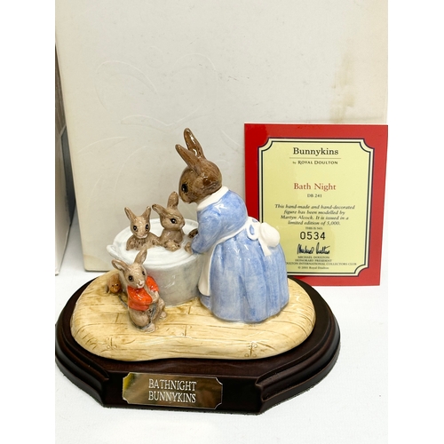 857 - Three Limited Edition Royal Doulton Bunnykins. A Royal Doulton “Chocs Away Bunnykins” two Royal Doul... 