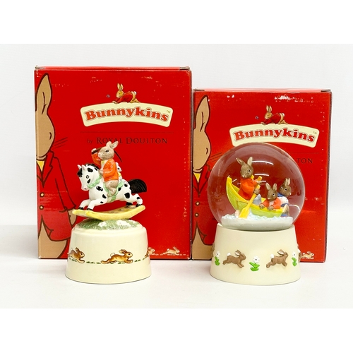 858 - Royal Doulton Bunnykins. Fun on the Water snow globe and Hold Tight music box. With boxes.