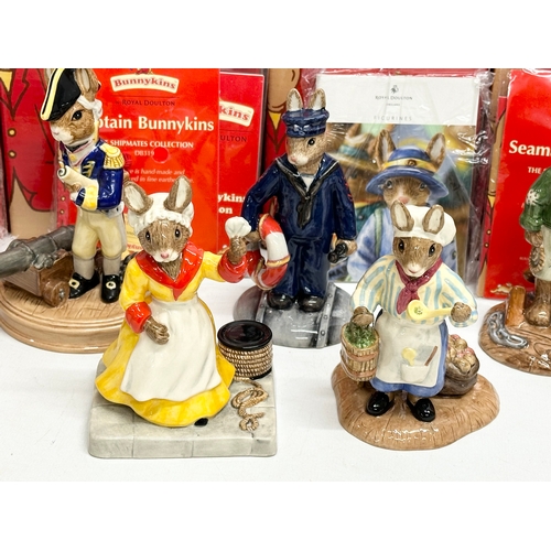 864 - Royal Doulton Bunnykins “The Shipmates Collection” 8 figurines and 1 other. All with boxes. Captain ... 