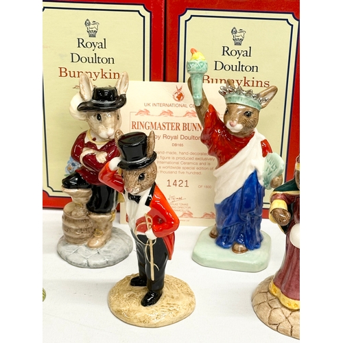 884 - 12 Royal Doulton Bunnykins. Ringmaster Bunnykins, Statue of Liberty Bunnykins, Juggler Bunnykins, Ca... 