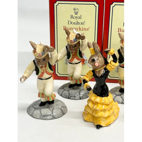 891 - 10 Royal Doulton Bunnykins Dancers. Morris Dancer Bunnykins x7, Flamenco Bunnykins x3. Mostly signed