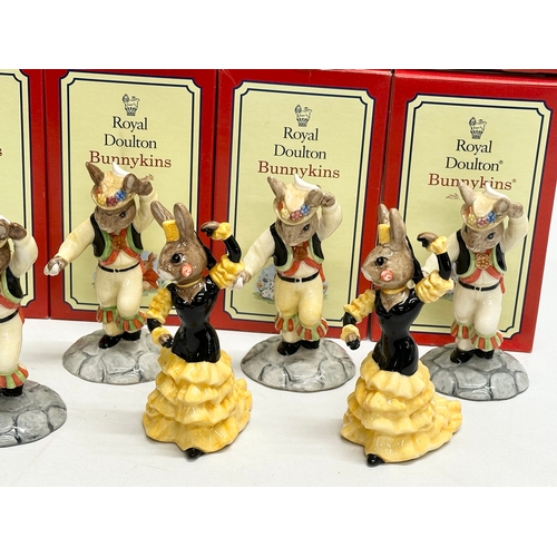 891 - 10 Royal Doulton Bunnykins Dancers. Morris Dancer Bunnykins x7, Flamenco Bunnykins x3. Mostly signed