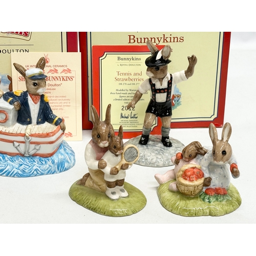 892 - 7 Royal Doulton Bunnykins. Limited Edition Tennis and Strawberries, Limited Edition Ship Ahoy, Easte... 