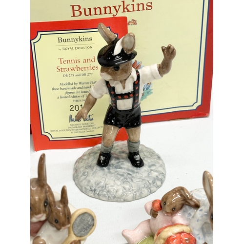 892 - 7 Royal Doulton Bunnykins. Limited Edition Tennis and Strawberries, Limited Edition Ship Ahoy, Easte... 