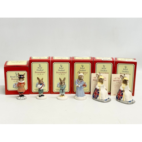 893 - 6 Royal Doulton Bunnykins. Bunnykins Royal Family, Britannia Bunnykins, Beefeater Bunnykins. Princes... 