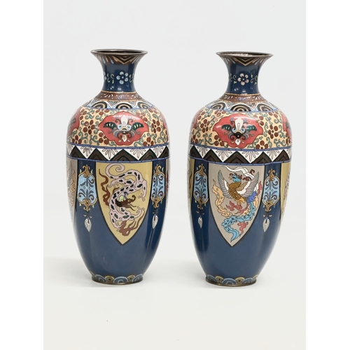 22 - A pair of large Early 20th Century Japanese cloisonné enamelled vases. Late Meiji Period (1868-1912)... 