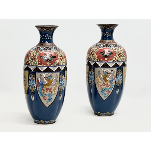 22 - A pair of large Early 20th Century Japanese cloisonné enamelled vases. Late Meiji Period (1868-1912)... 