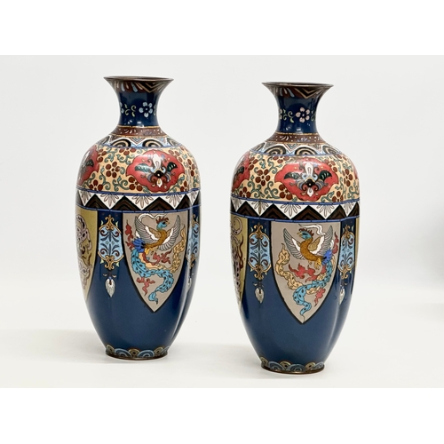 22 - A pair of large Early 20th Century Japanese cloisonné enamelled vases. Late Meiji Period (1868-1912)... 